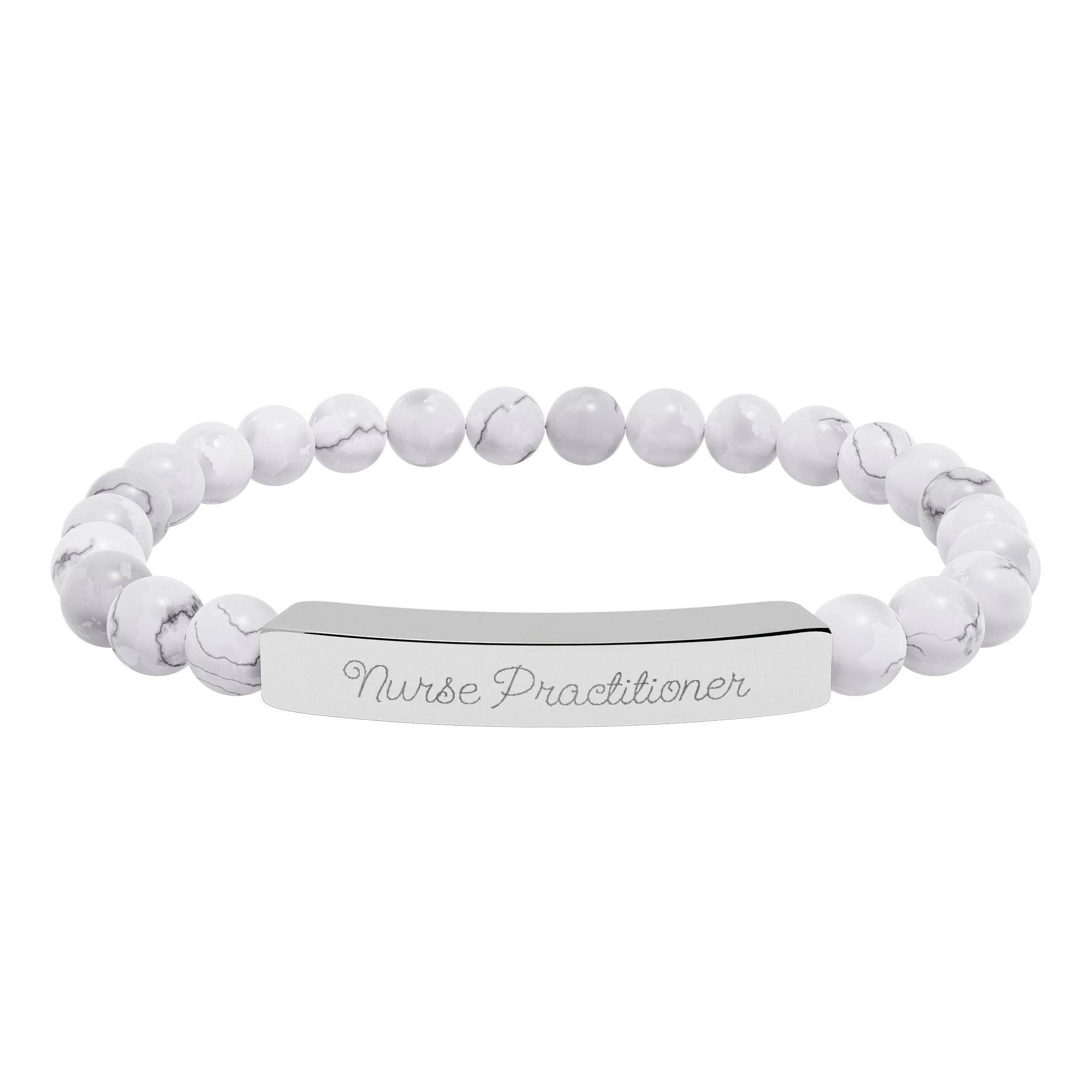 Nurse Gift | Engravable Natural Stone Bead Bar Bracelet — Personalized Stretch Bracelet
