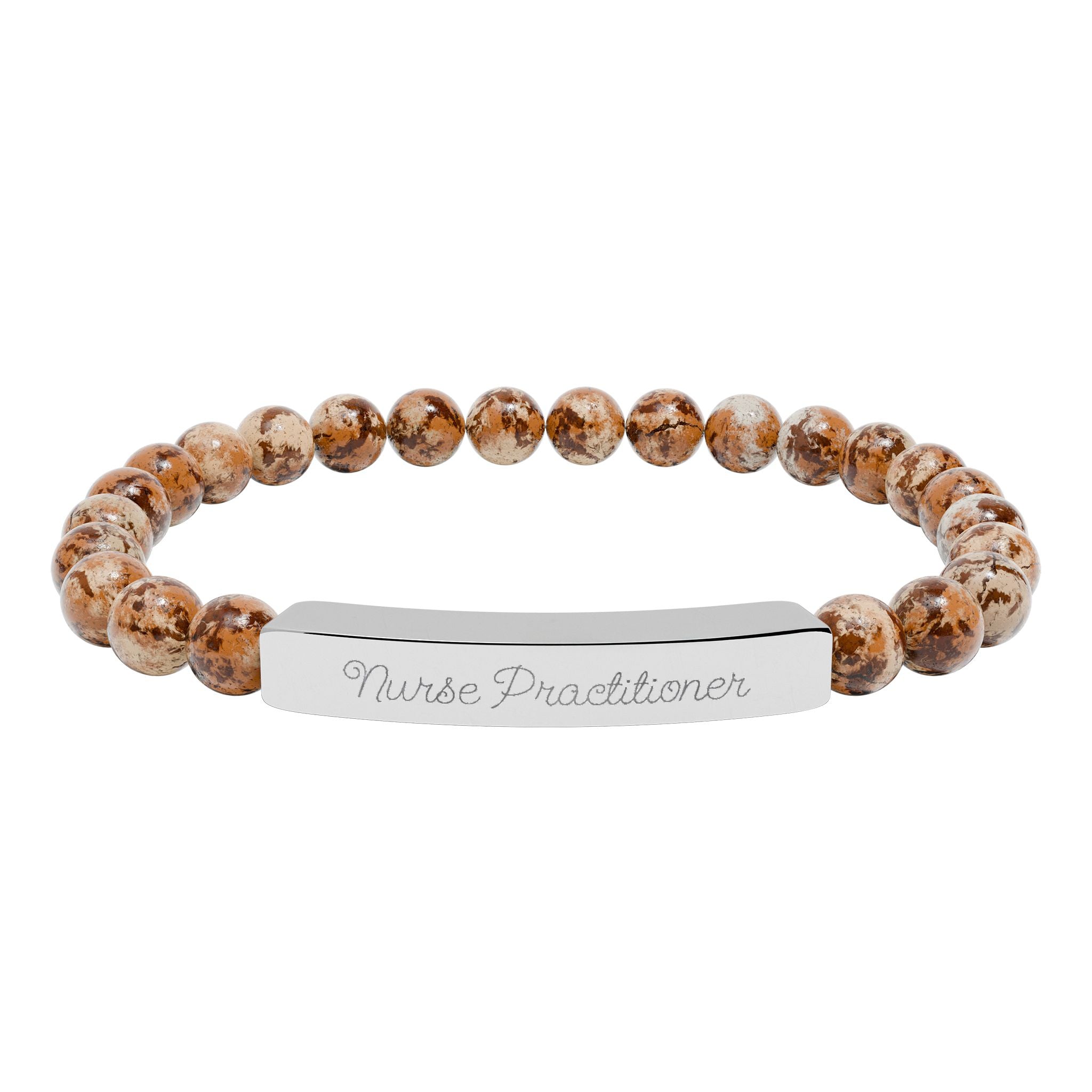 Nurse Gift | Engravable Natural Stone Bead Bar Bracelet — Personalized Stretch Bracelet