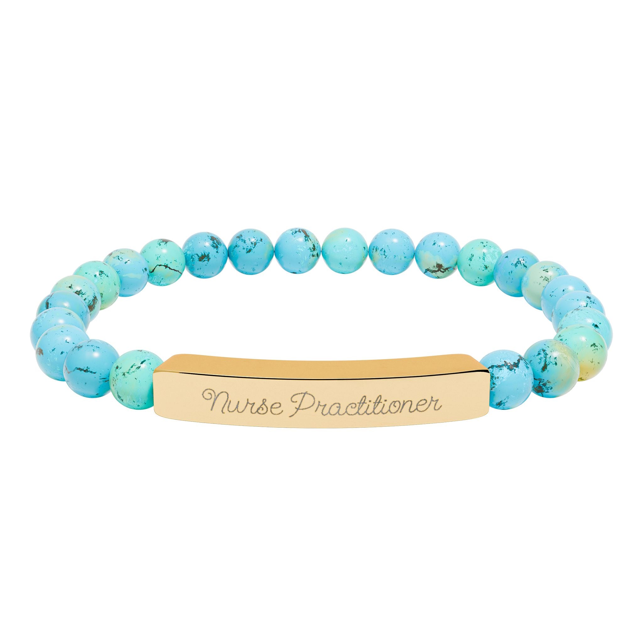 Nurse Gift | Engravable Natural Stone Bead Bar Bracelet — Personalized Stretch Bracelet