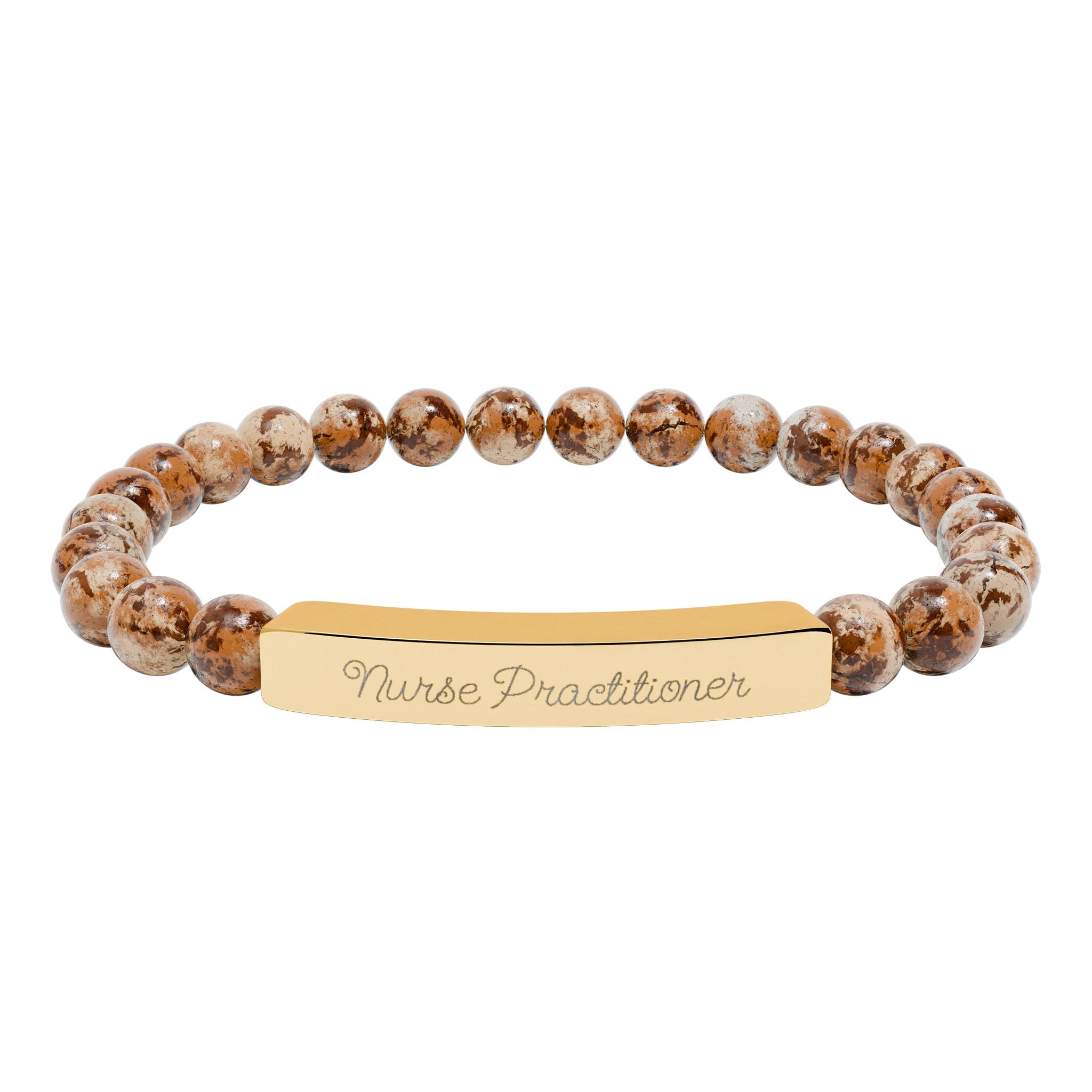 Nurse Gift | Engravable Natural Stone Bead Bar Bracelet — Personalized Stretch Bracelet
