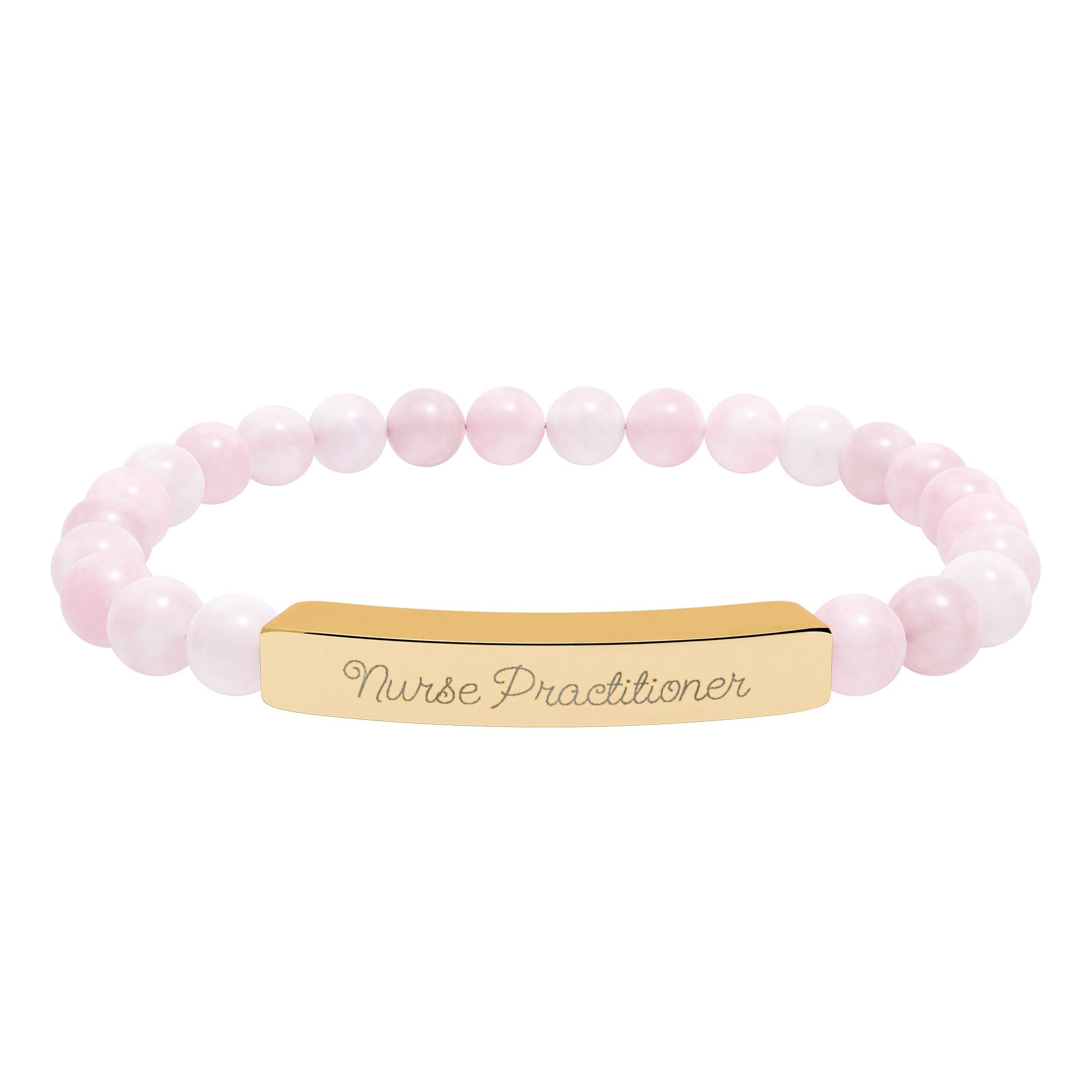 Nurse Gift | Engravable Natural Stone Bead Bar Bracelet — Personalized Stretch Bracelet