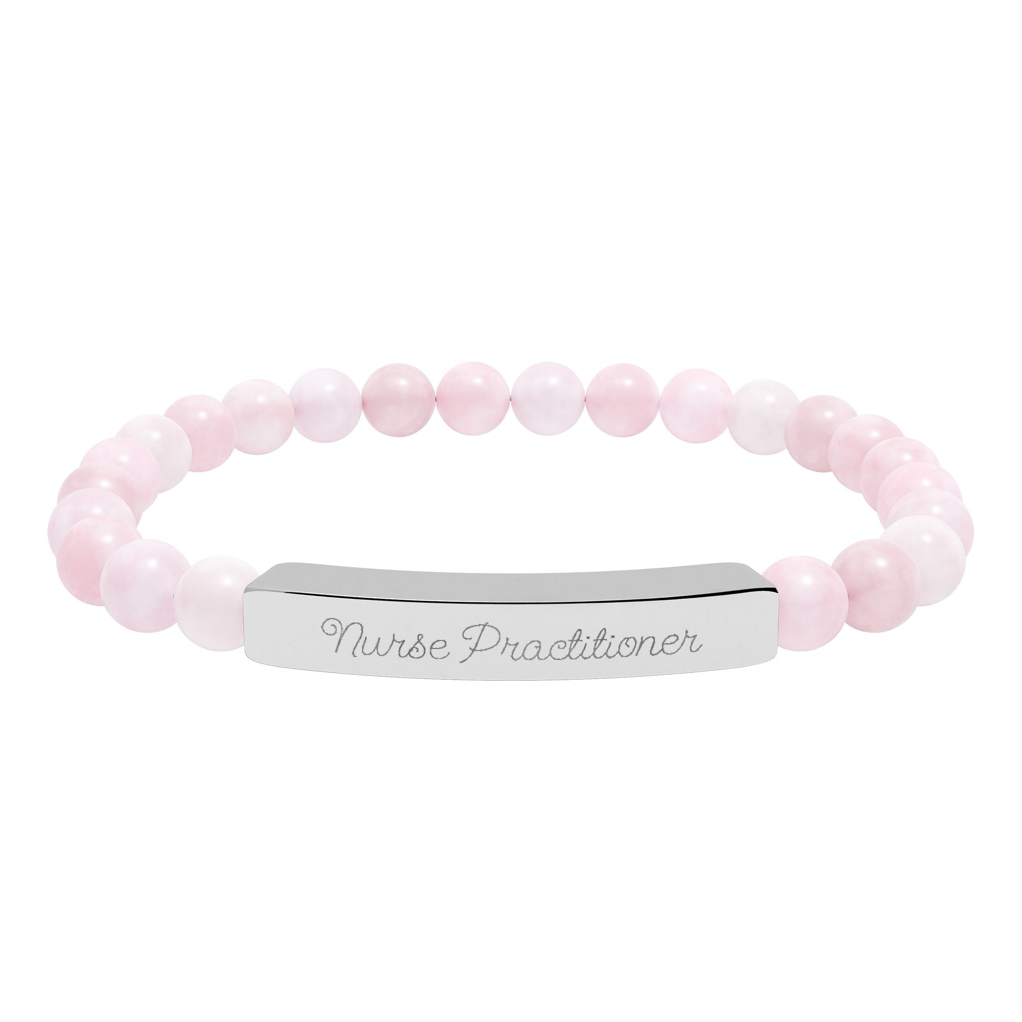 Nurse Gift | Engravable Natural Stone Bead Bar Bracelet — Personalized Stretch Bracelet