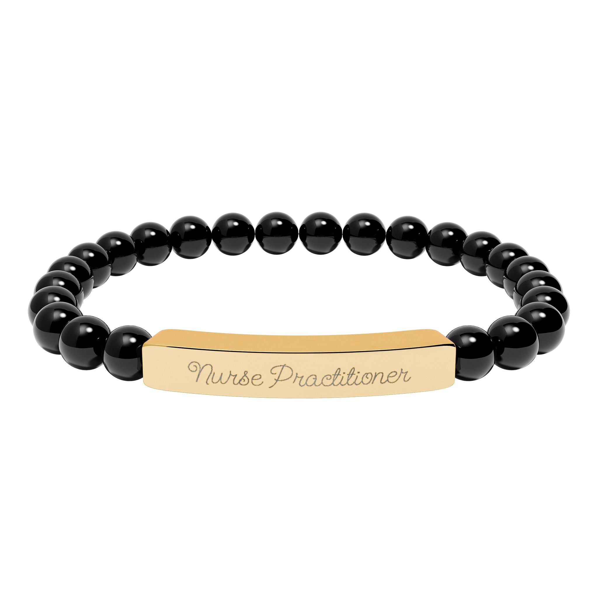 Nurse Gift | Engravable Natural Stone Bead Bar Bracelet — Personalized Stretch Bracelet