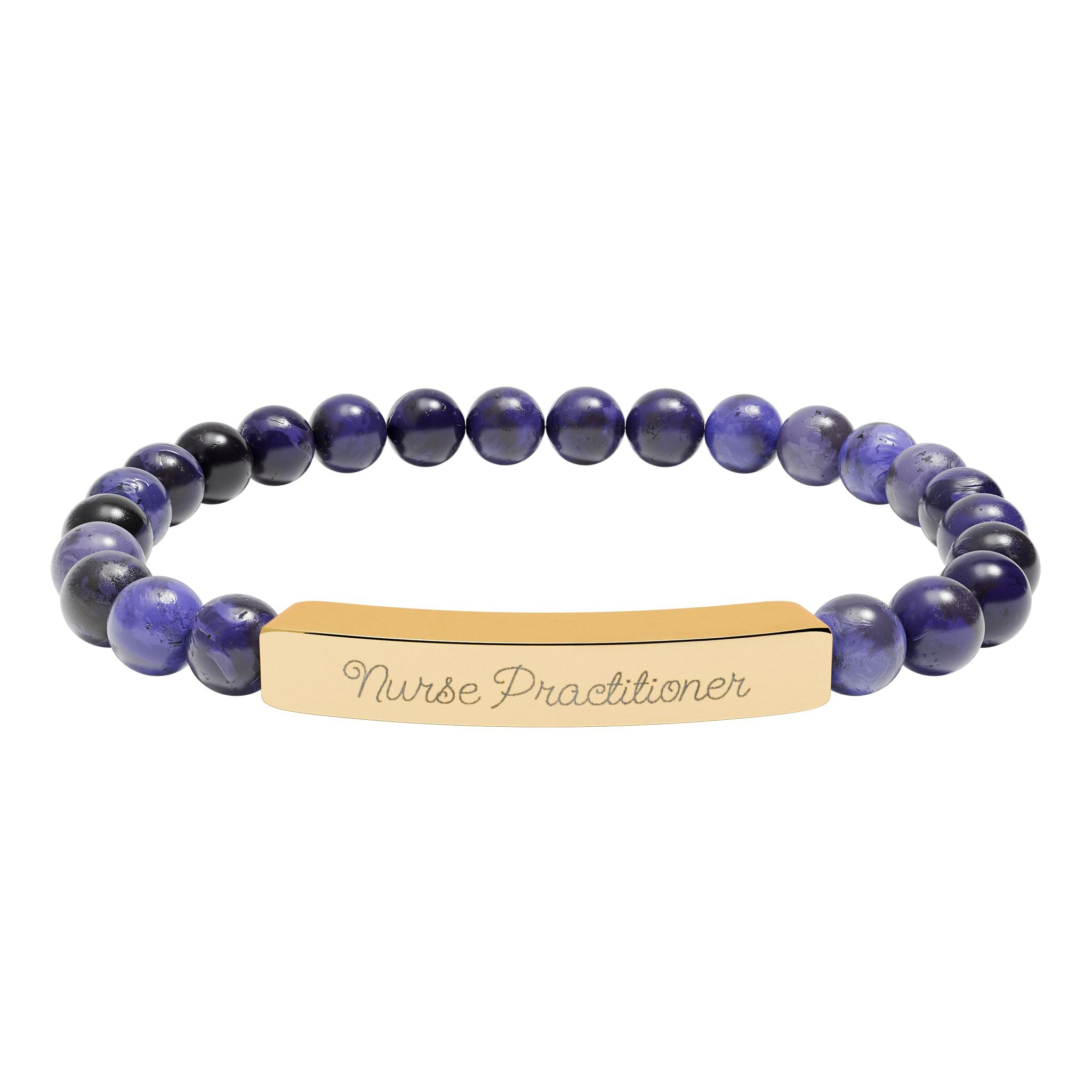 Nurse Gift | Engravable Natural Stone Bead Bar Bracelet — Personalized Stretch Bracelet