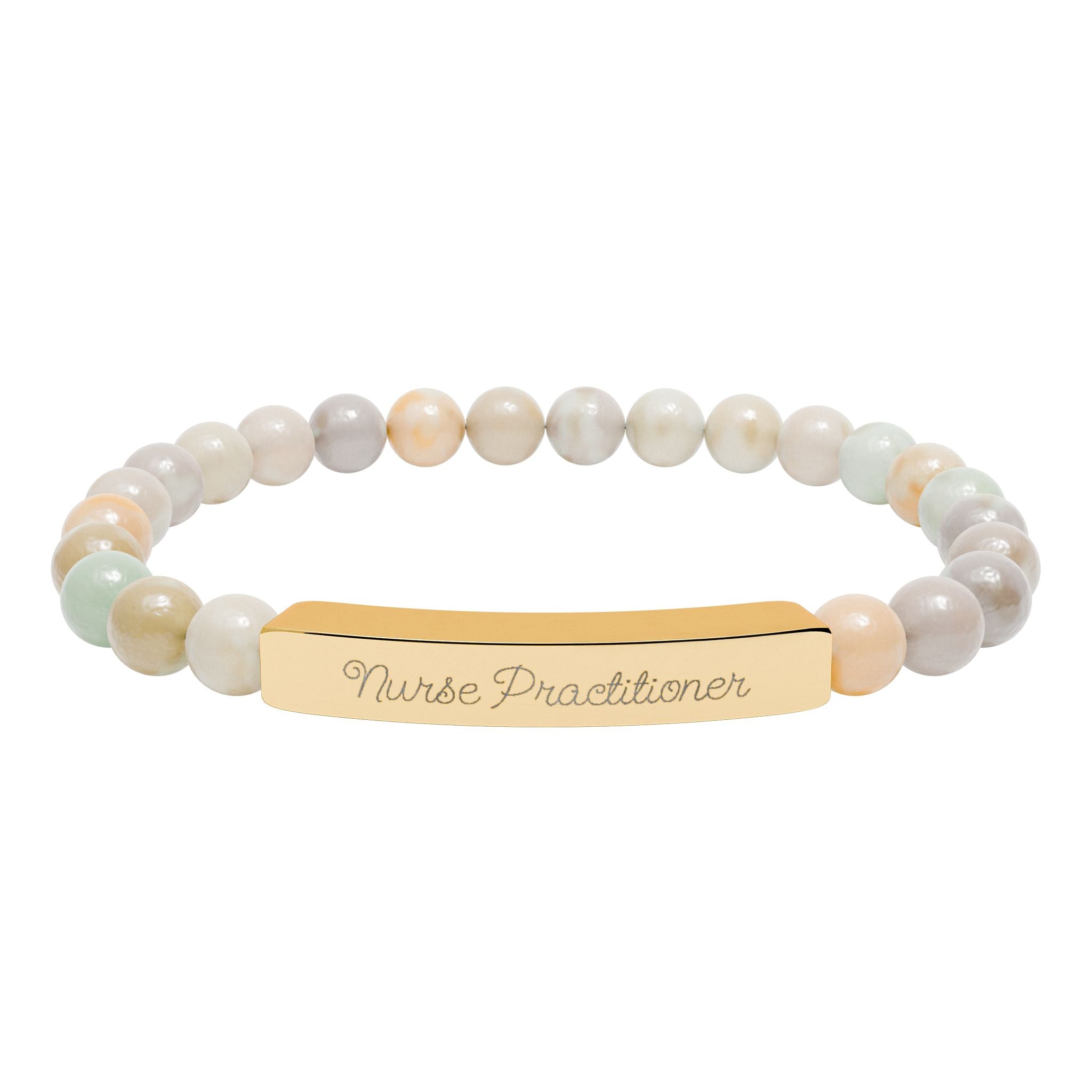 Nurse Gift | Engravable Natural Stone Bead Bar Bracelet — Personalized Stretch Bracelet
