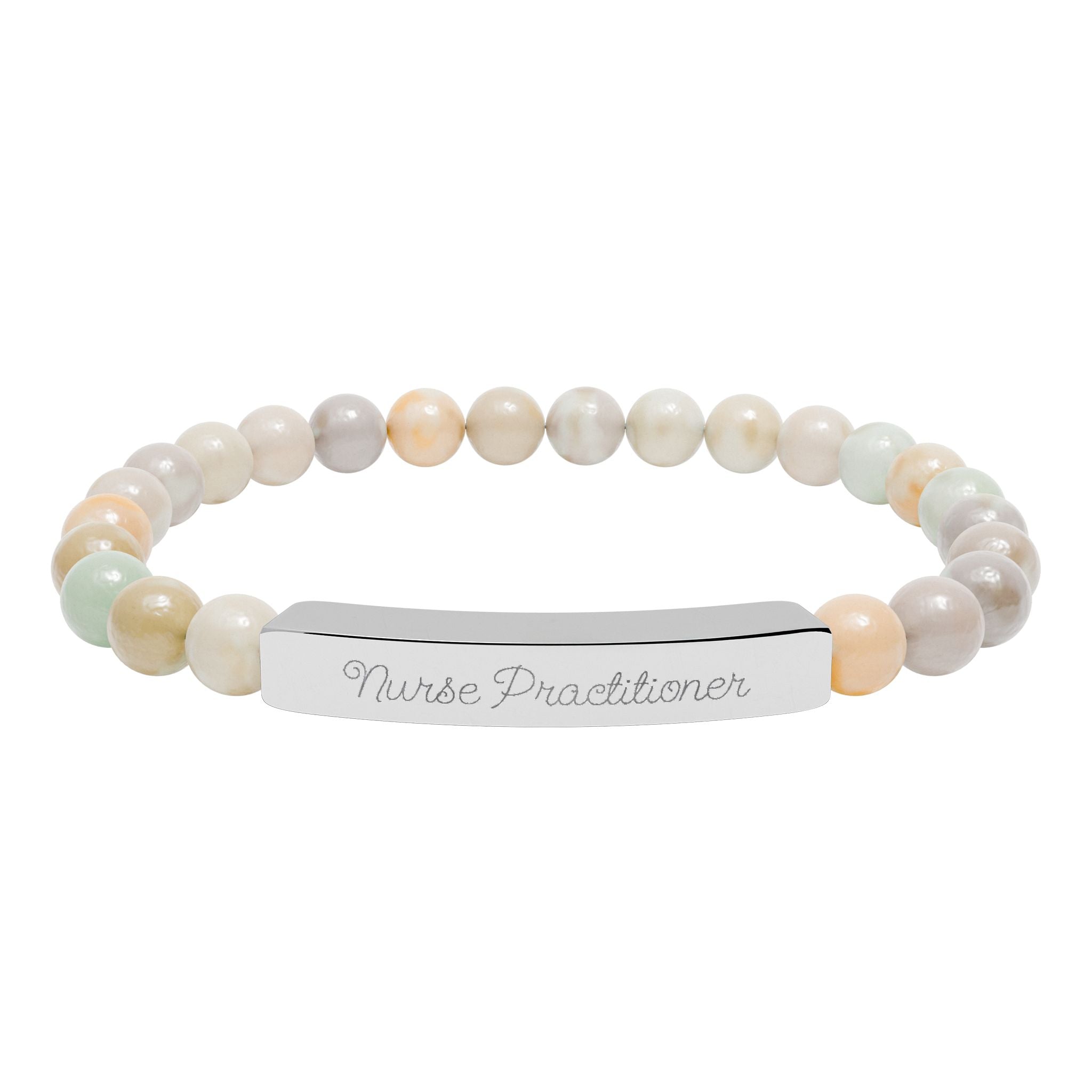 Nurse Gift | Engravable Natural Stone Bead Bar Bracelet — Personalized Stretch Bracelet