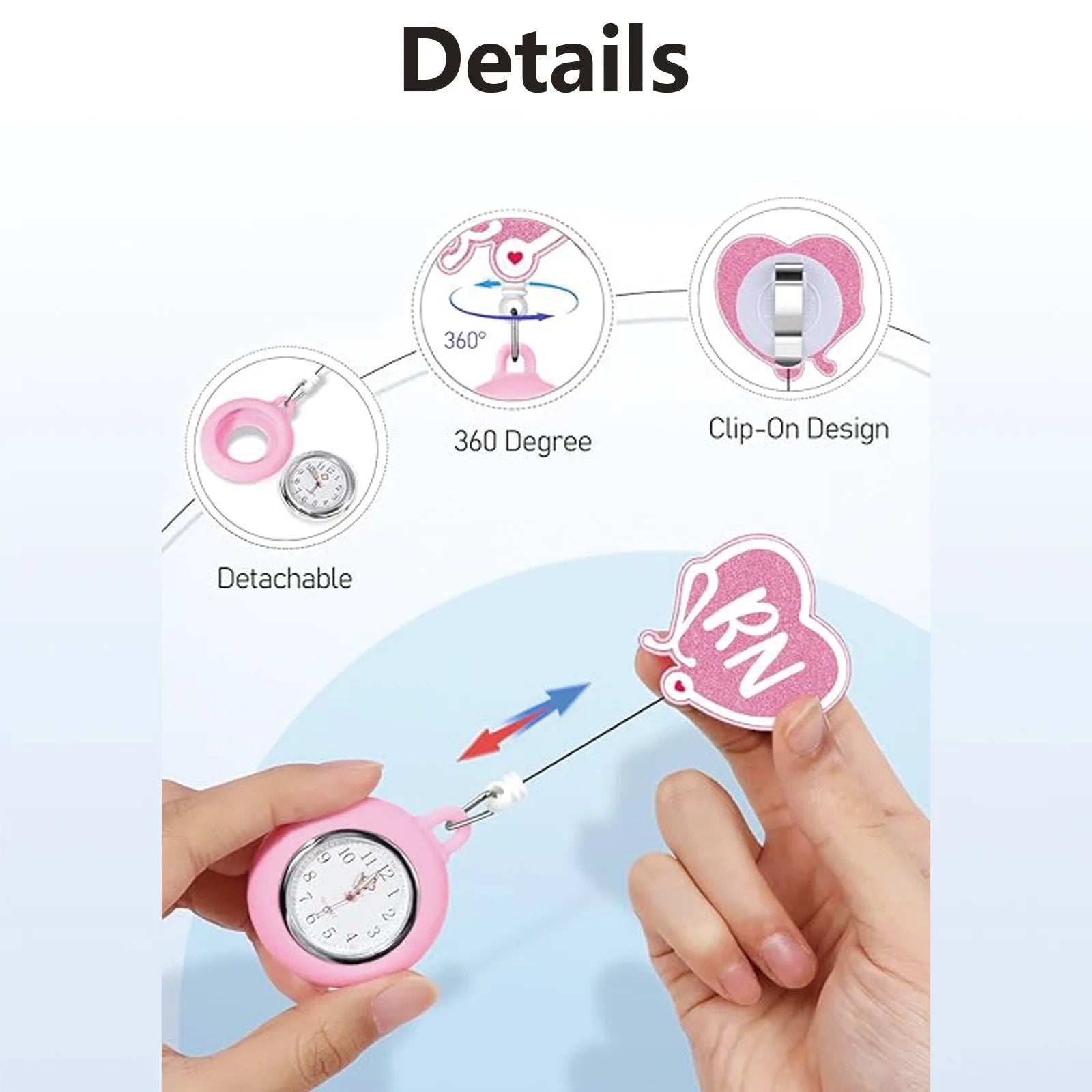 New Acrylic Retractable Nurse Badge Reel +Clock!