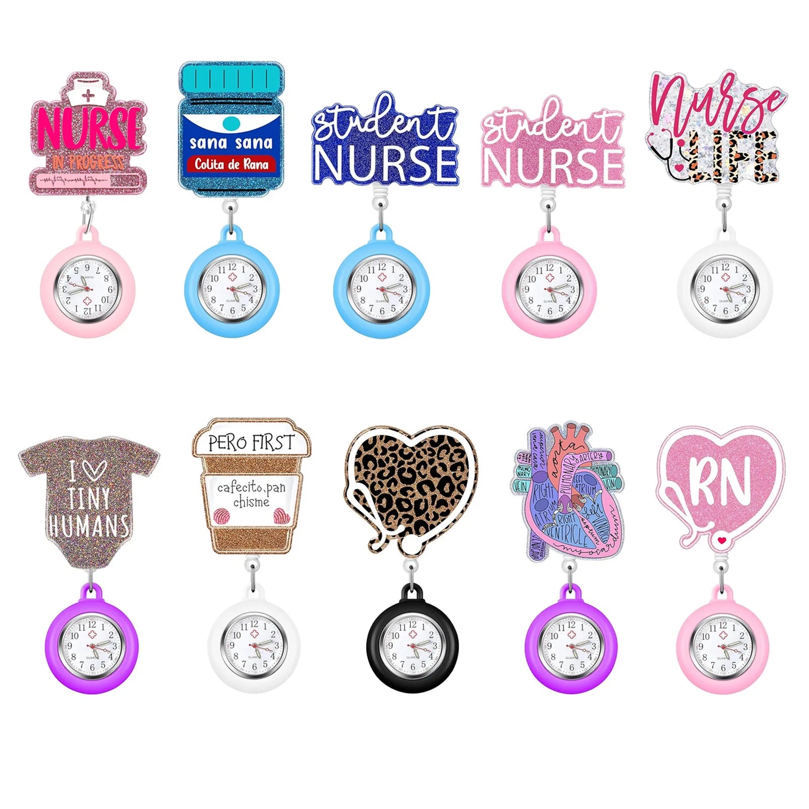 New Acrylic Retractable Nurse Badge Reel +Clock!